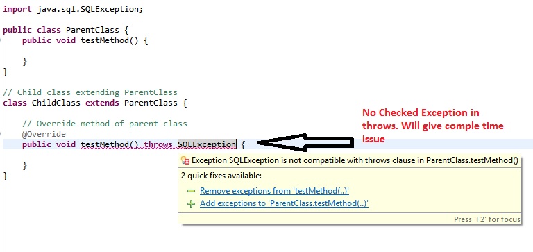 Override method throws no checked exception